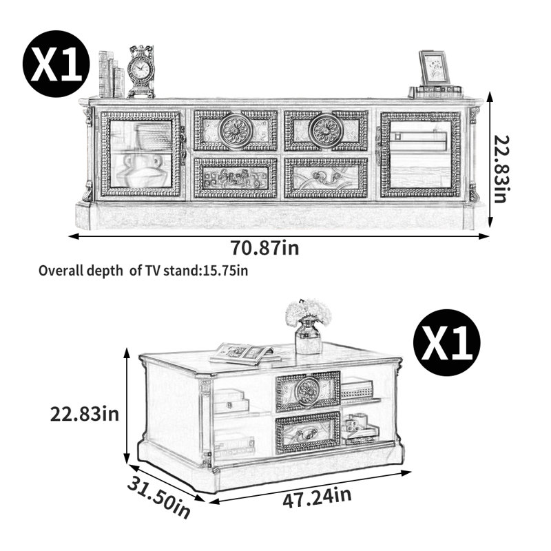 Meuble télé de style français jumelé à une table basse