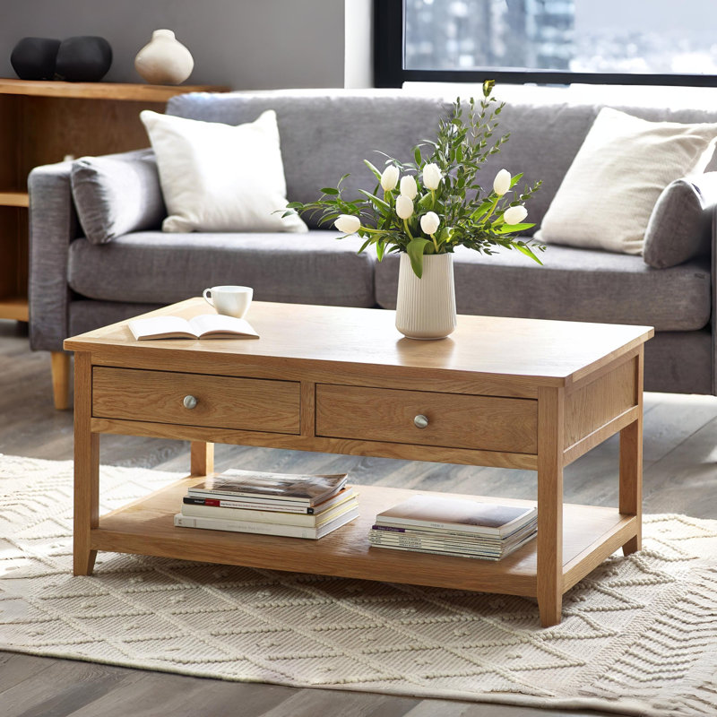 Henryson Solid Wood Four Leg Coffee Table with Storage