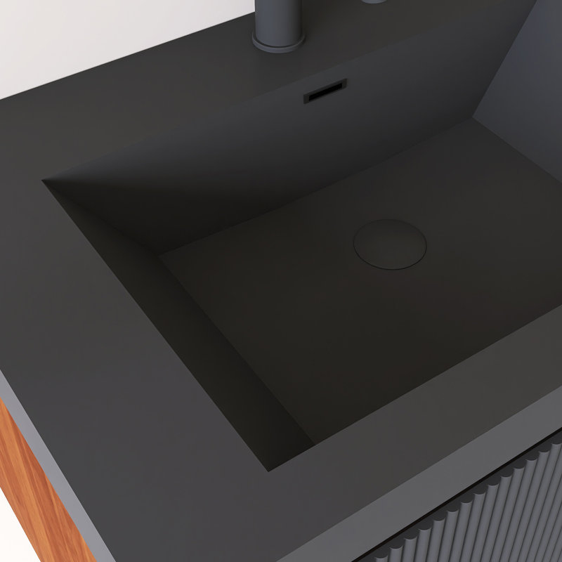 30'' Wall Mounted Single Bathroom Vanity With Black Quartz Sand Basin, 30"