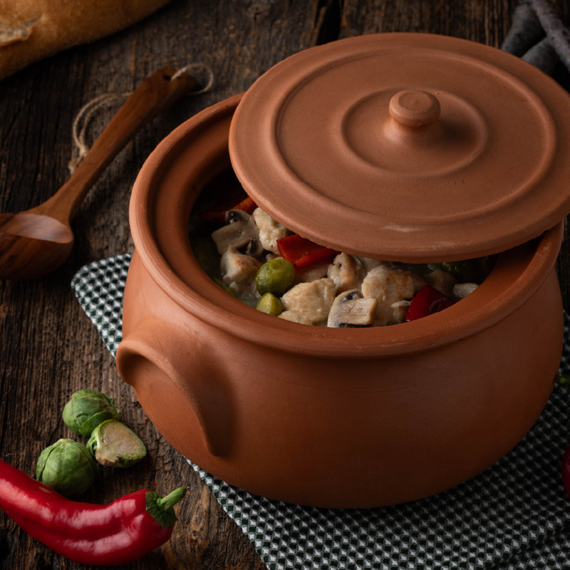 Pot en argile fabriqué à la main Hakan, couvercle, non émaillé, grand, 7,6 pte, 7,2 L