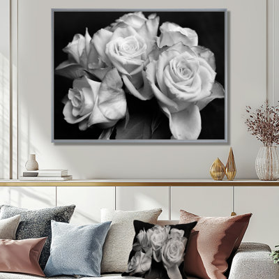 «Bunch of Roses Black and White», reproduction d'art sur toile florale