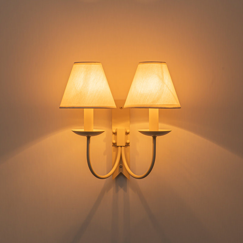 Creamy Style 2-Light Cone Fabric Wall Sconce 