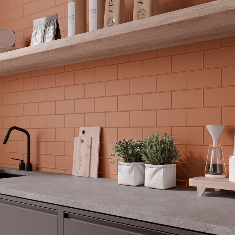 Tori Border Ceramic Subway Tile, 3.93" W x 7.85" L, Terracotta