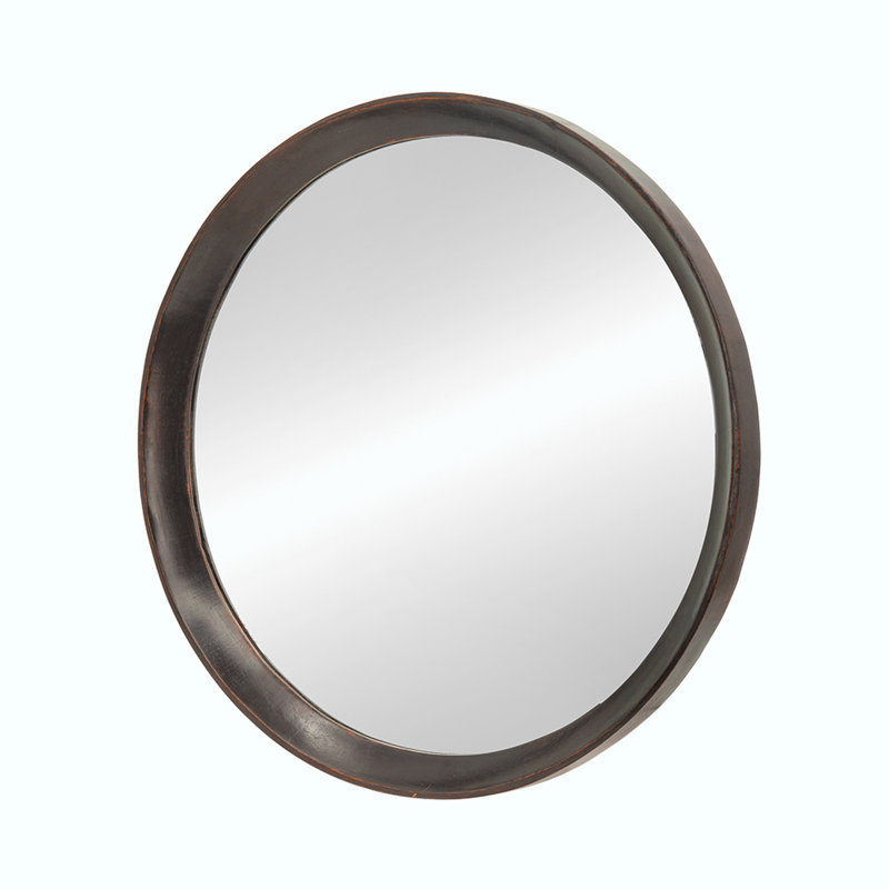 Braynt Solid Wood Round Wall Mirror, 19.8" x 19.8", Dark Brown