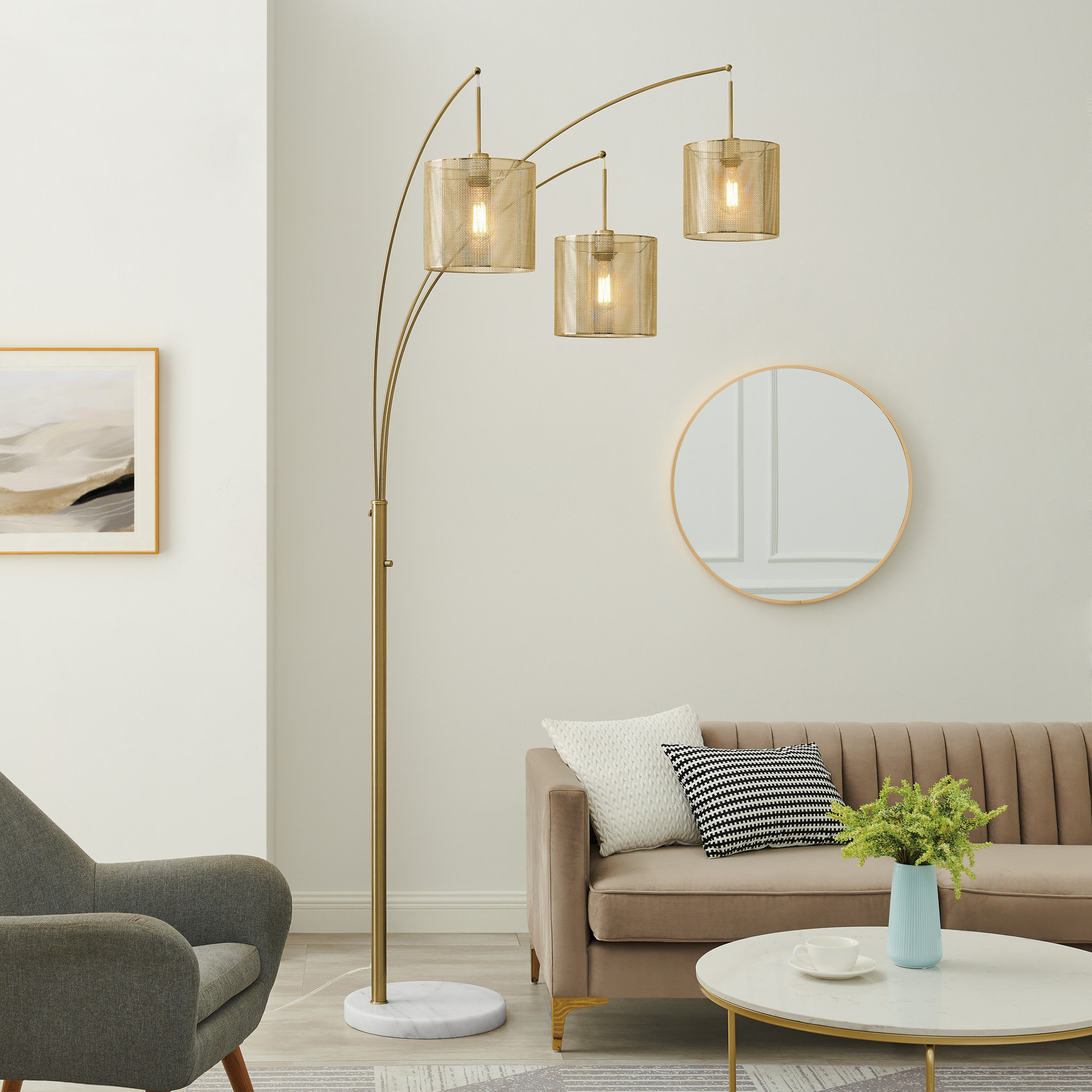 Everly Quinn 91'' Antique Brass Arched/Arc Floor Lamp & Reviews