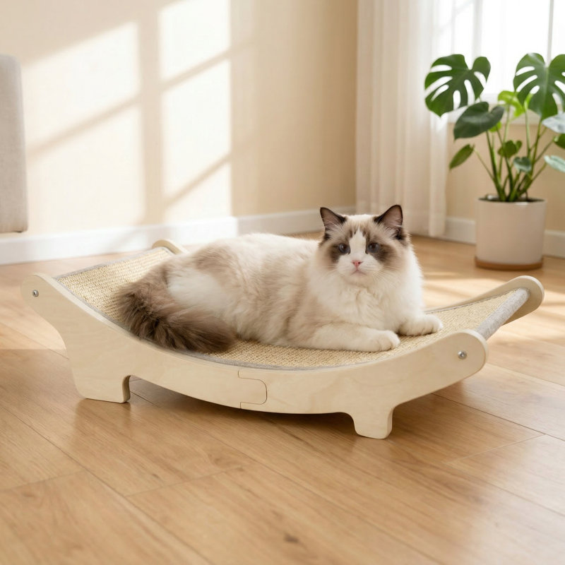 Lit à griffer pour chat 2 en 1 en sisal naturel durable et élégant et en bois multi-couches pour chats Repos confortable et entretien des pattes Parfait pour les petits et grands chats