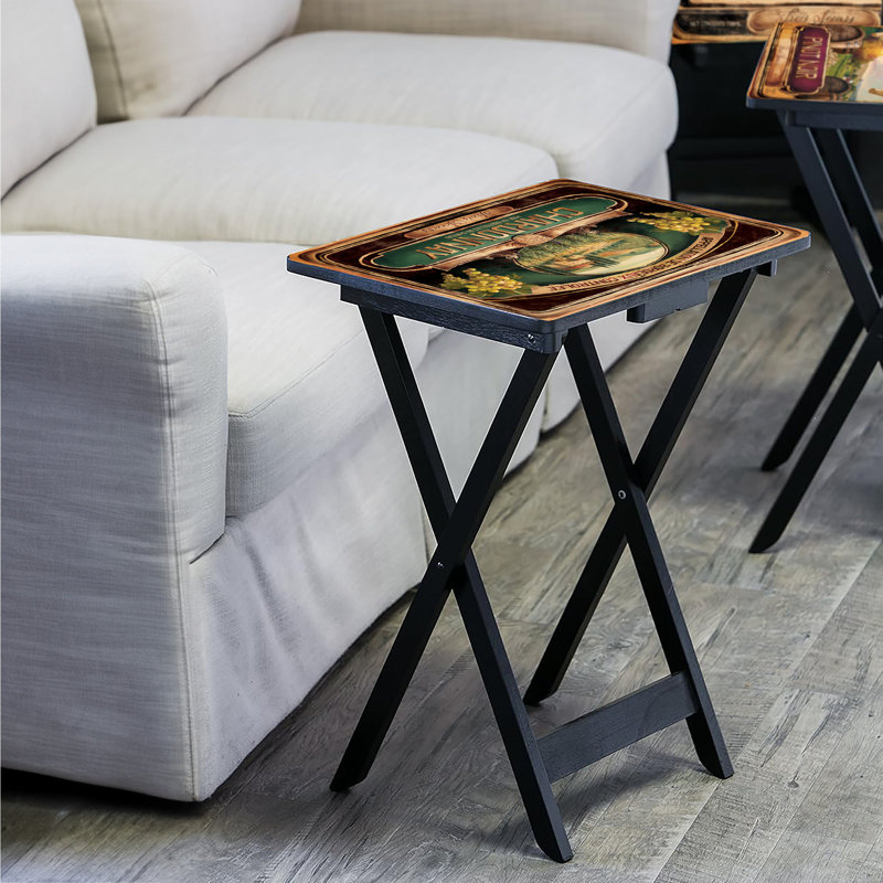 Wine Label Design Rectangular Folding TV Tray Set with Stand