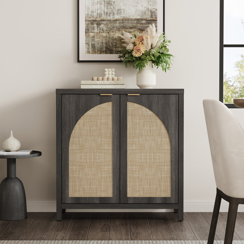 Boho - Rattan Sideboard With Adjustable Shelves, Dark Gray