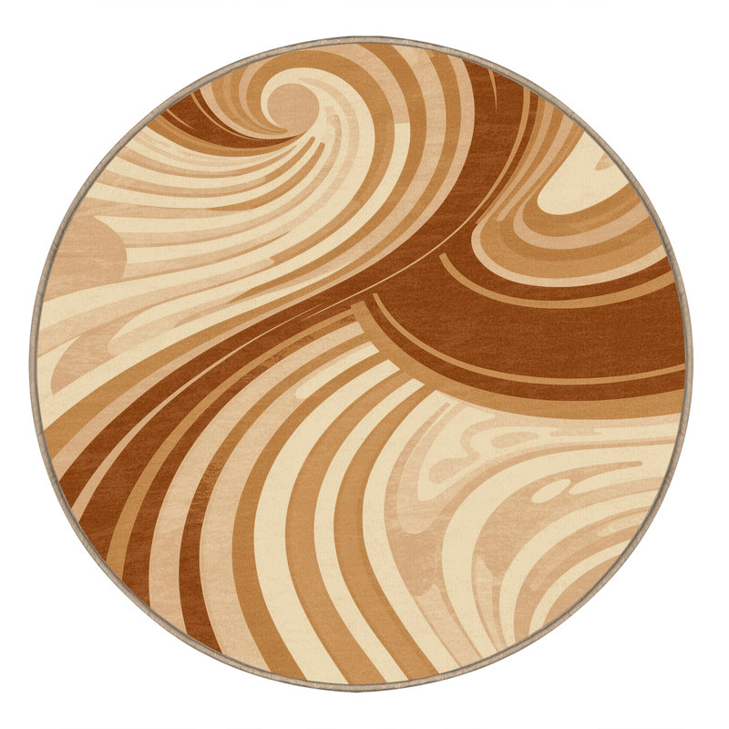 Soft Plush Eberhard Bold & Eclectic Modern Arc Area Rug in Brown – Beige Binding, 7' Round