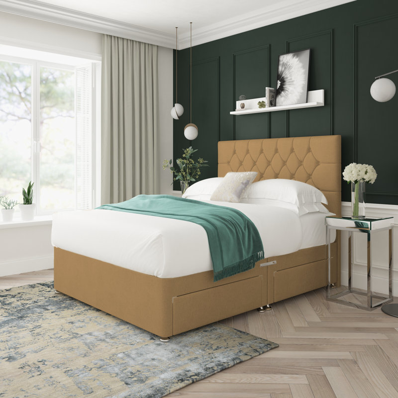 Upholstered Divan Bed, Double (4'6), Latte, 4 Drawers