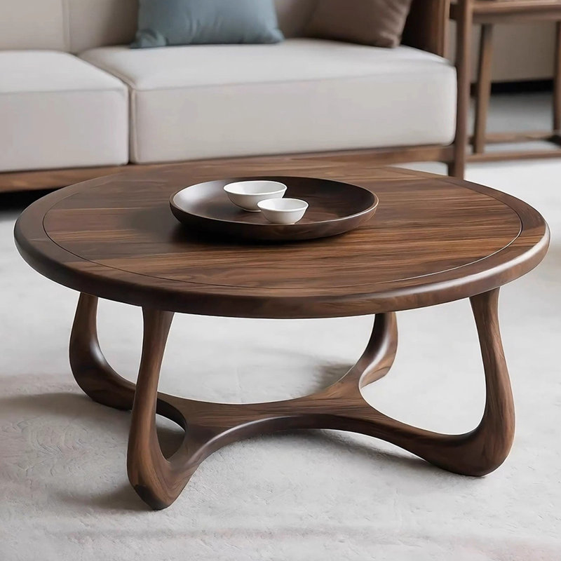 Walnut Coffee Table with Rounded Edges, 17.71" H x 35.43" L x 35.43" W
