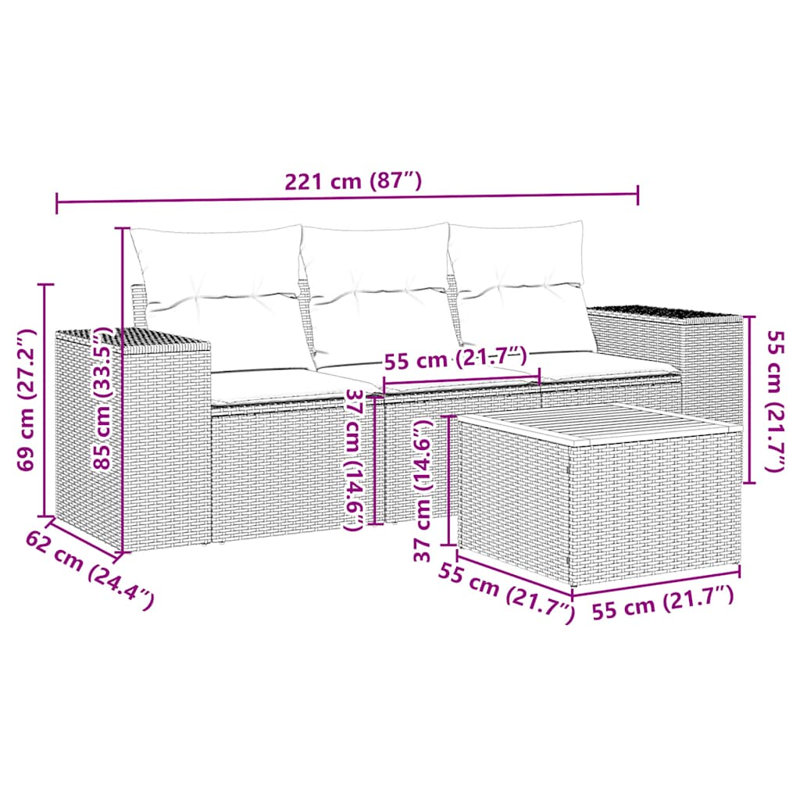 Vidaxl Garden Sofa Set Black, Cream White