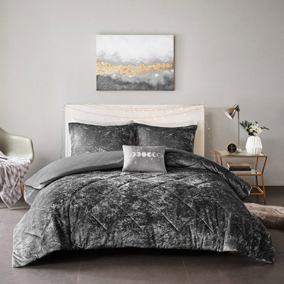 Housse de couette de luxe en velours gris pour lit double / grand lit, plateau à losanges et fermeture à boutons, lavable à la machine, housse, 2 taies décoratives et 1 coussin décoratif gris