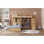Lit mezzanine simple au-dessus de simple avec bureau intégré, escalier, compartiments de rangement et tablettes pour une fonctionnalité de chambre à coucher améliorée