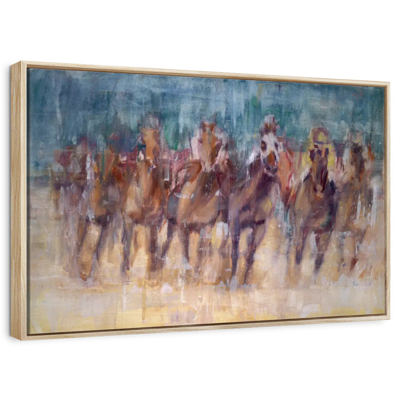 Final Sprint, Floating Frame Natural Wood, 40" X 27"
