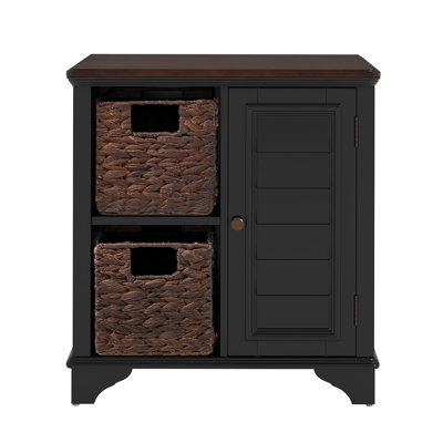 End Table Side Table with a shutter style design.With two woven grass baskets