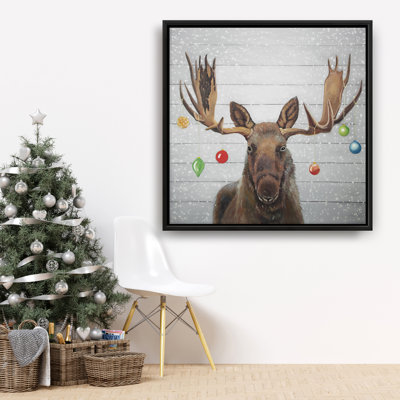 Moose Has Christmas Balls - Rustic Bedroom Canvas Decor