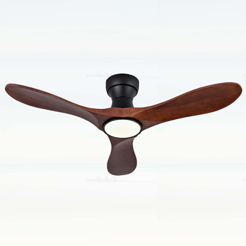 Ventilateur de plafond de 42 po avec lumière, conception encastrée à profil bas, 3 pales en bois massif, 6 vitesses, rotation réversible, silencieux, intérieur et extérieur