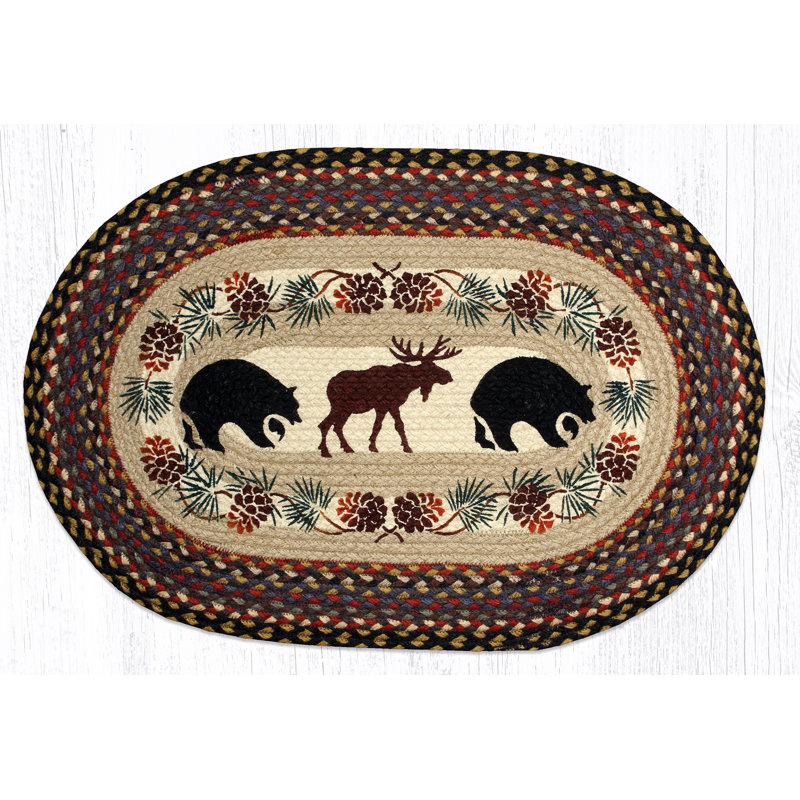  Tapis de jute tressé à la main Bear and Moose, Ovale 1 pi 8 po x 2 pi 6 po