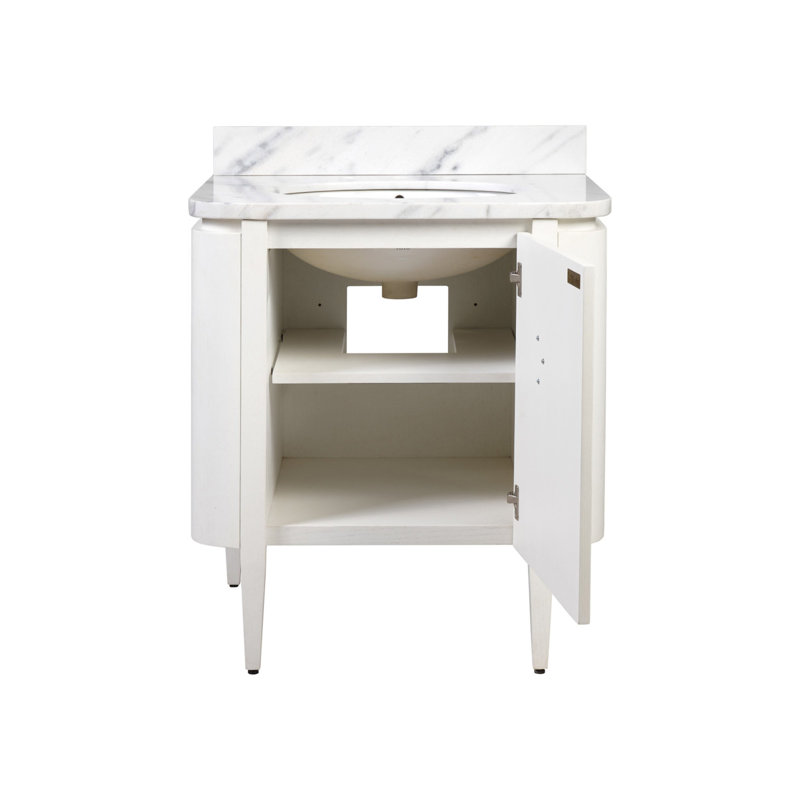 Briallen 30" Freestanding Standard Single Bathroom Vanity with Top, Cerused White, Antique Brass