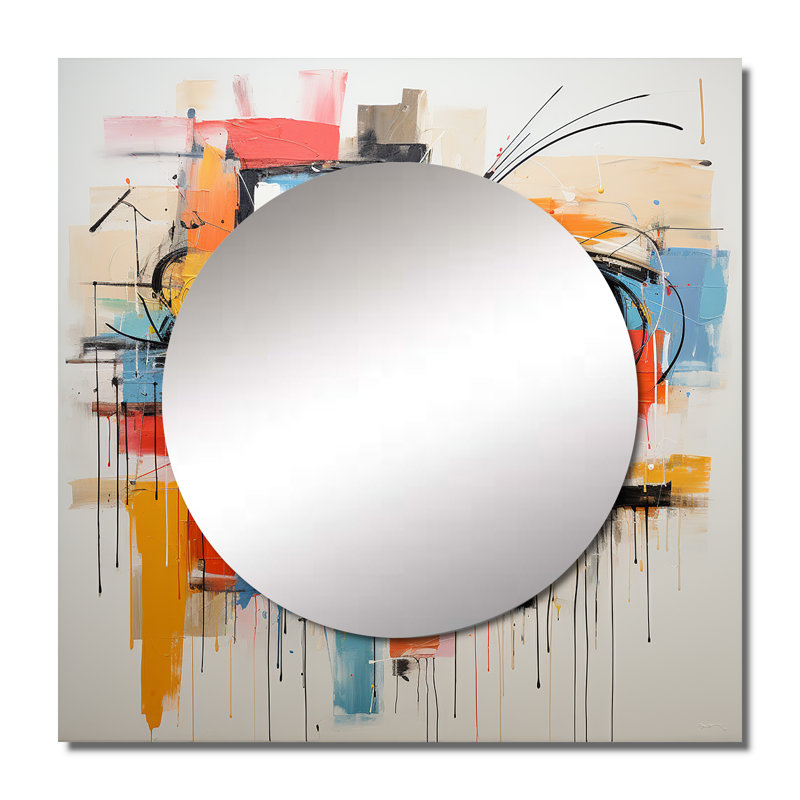 Pop Art Modern Robot III - Miroir carré abstrait pour décoration murale, 36 po x 36 po