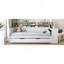Lit de jour simple en bois avec tablettes de rangement, lit multifonctionnel avec lit gigogne simple et bureau d'étude, blanc antique-360037529-360037524
