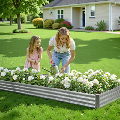 Lit de jardin surélevé en métal, jardinière en pot de 12 x 4 x 1 pi Galvalume, conception à fond ouvert, grand lit surélevé pour faire pousser des légumes, des fleurs et des plantes grasses