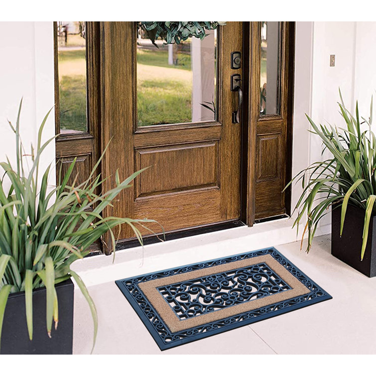 Morocco Modern Indoor/Outdoor Rubber Grill Doormat 24x36 - Paisley Rubber Coir Border Wildon Home