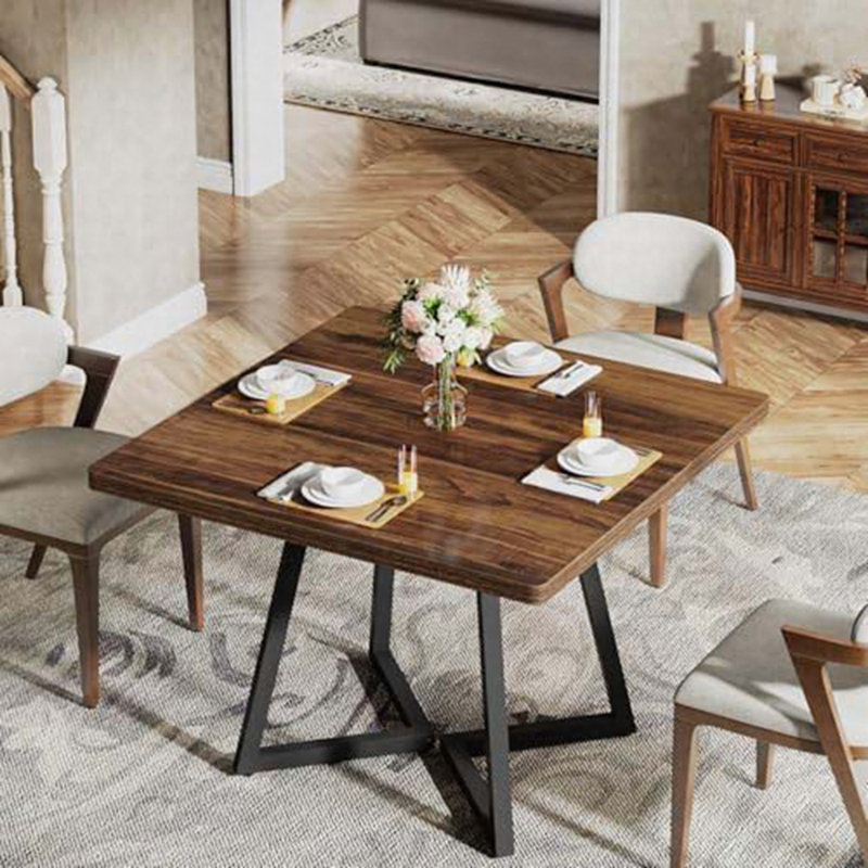 Table de salle à manger 31,5 "pour 2 à 4 personnes, table industrielle brun rustique avec structure en métal noir