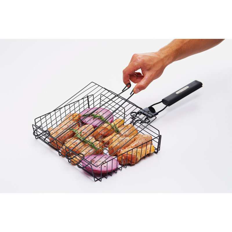 Non-Stick Black Steel Broiler Basket with Detachable Handle
