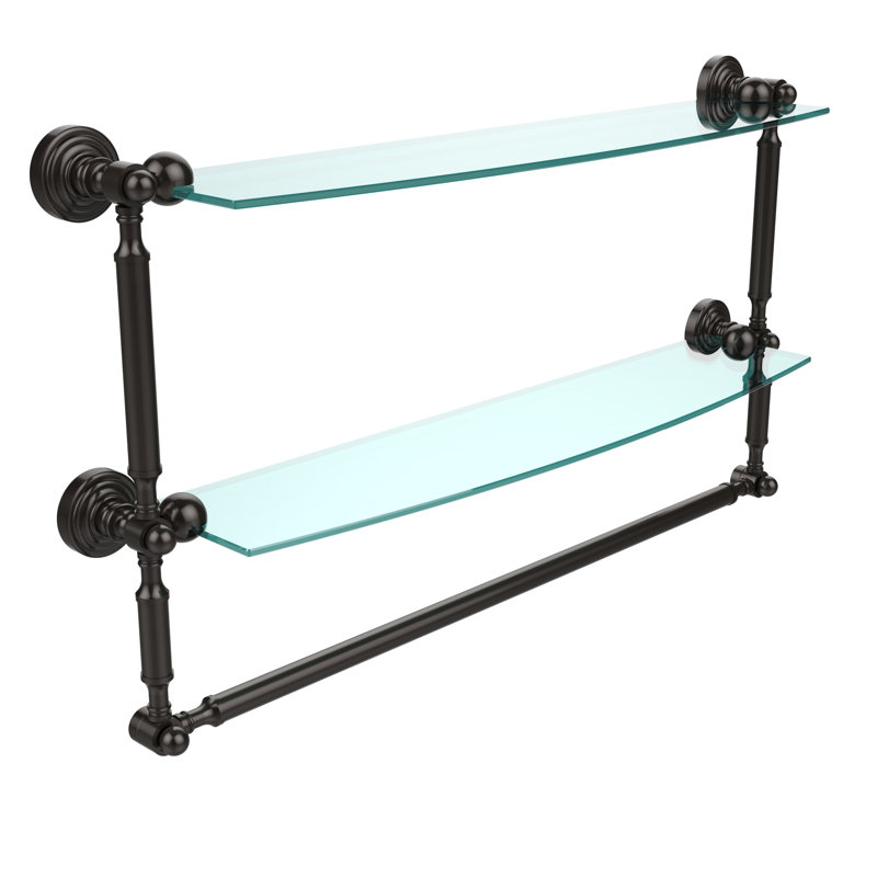 Retro Wave 2 Piece Tiered Shelf with Towel Bar, 24", Unlacquered Brass