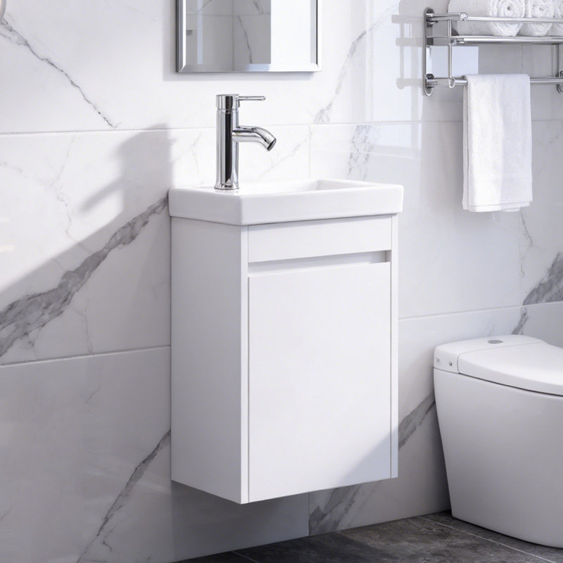 Ensemble de meuble-lavabo simple mural 16 po, Blanc