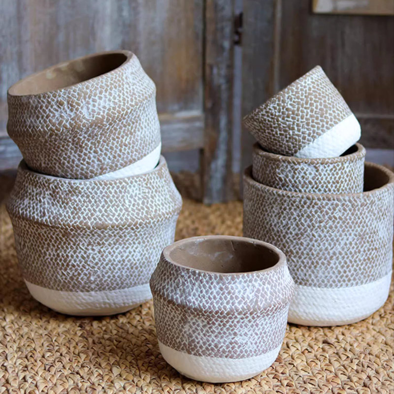 Boho Straw-Look Flower Planter, 3.9" H x 4.3" W x 4.3" D