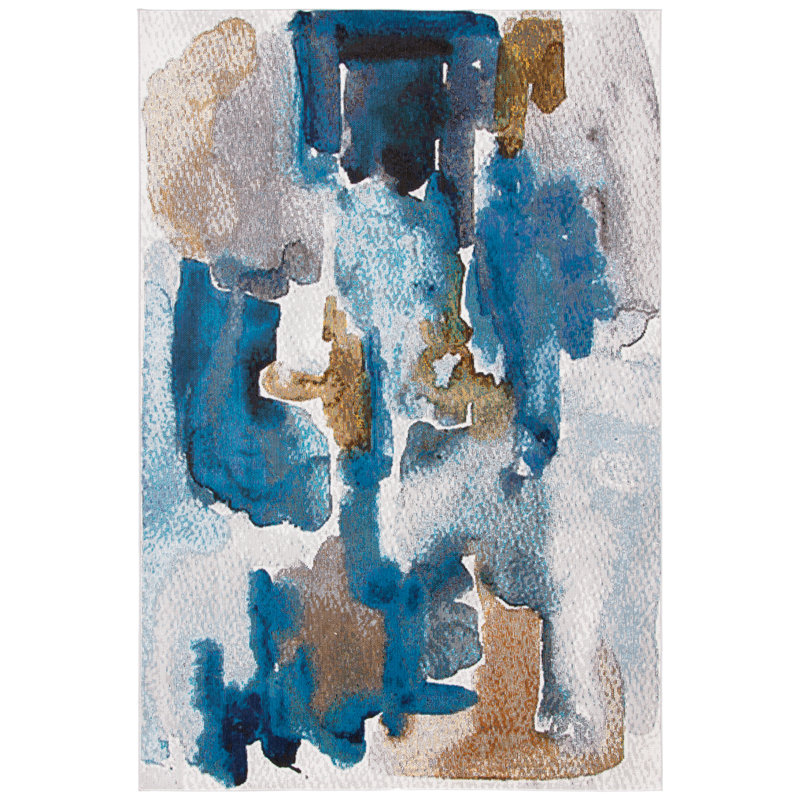 Papillon Abstract Brown/Blue/Gray Area Rug, Rectangle 4' x 6'