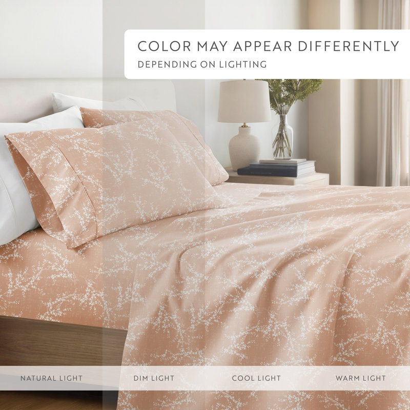 4 Piece Delicate Details Pattern Sheet Set, Twin Sheet Set with 1 Standard Pillowcase, Apricot Floral