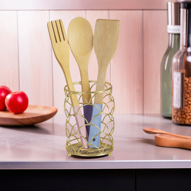 Metal Utensil Crock, Gold