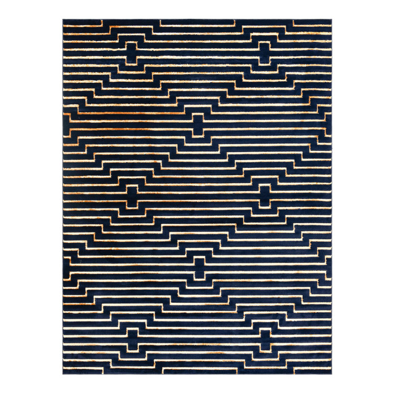Tapis Latitude Run® Mirage Nikica Bleu marine et or Latitude, Rectangle 10 pi x 13 pi 1 po
