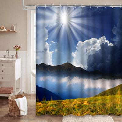 Rideau de douche avec 12 crochets Beautiful Mountains Landscape Blue Sky