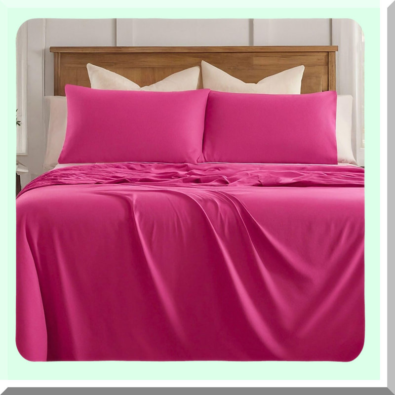 Neon Pink Rose Blossom Bedding Set - 4 Piece Luxurious Sheet Collection