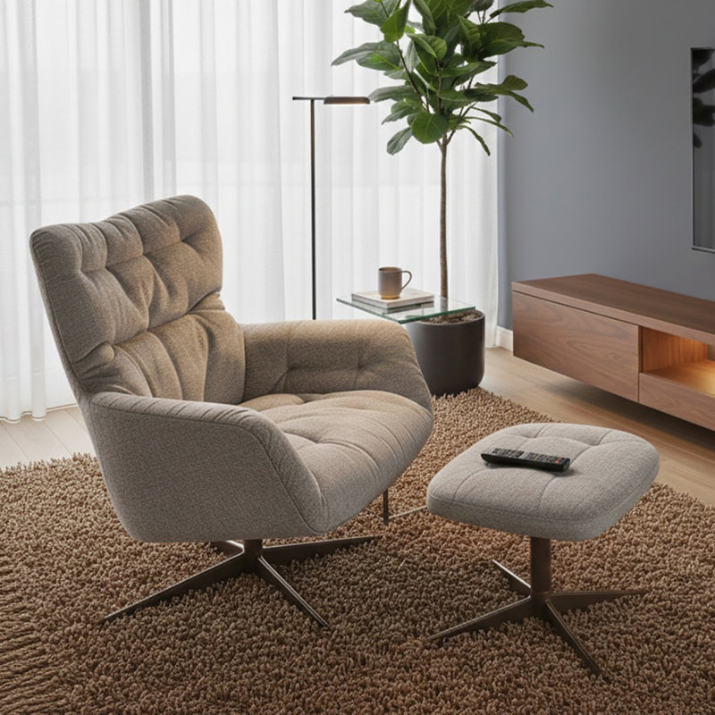 42cm H Tufted Upholstered Metal Armchair, Grey, Copper
