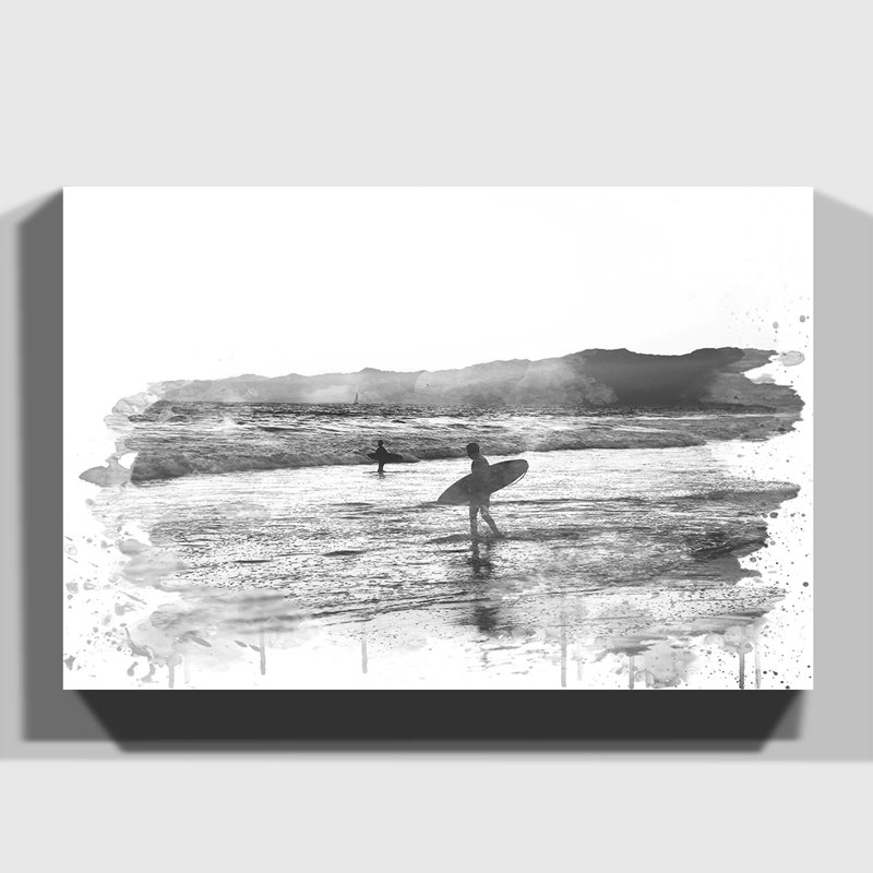 Surfing Surfboard Beach Seascape - Wall Art, 35cm H x 50cm W, Wrapped Canvas