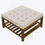 Grande table basse rembourrée en lin capitonné avec tablette en bois de hêtre