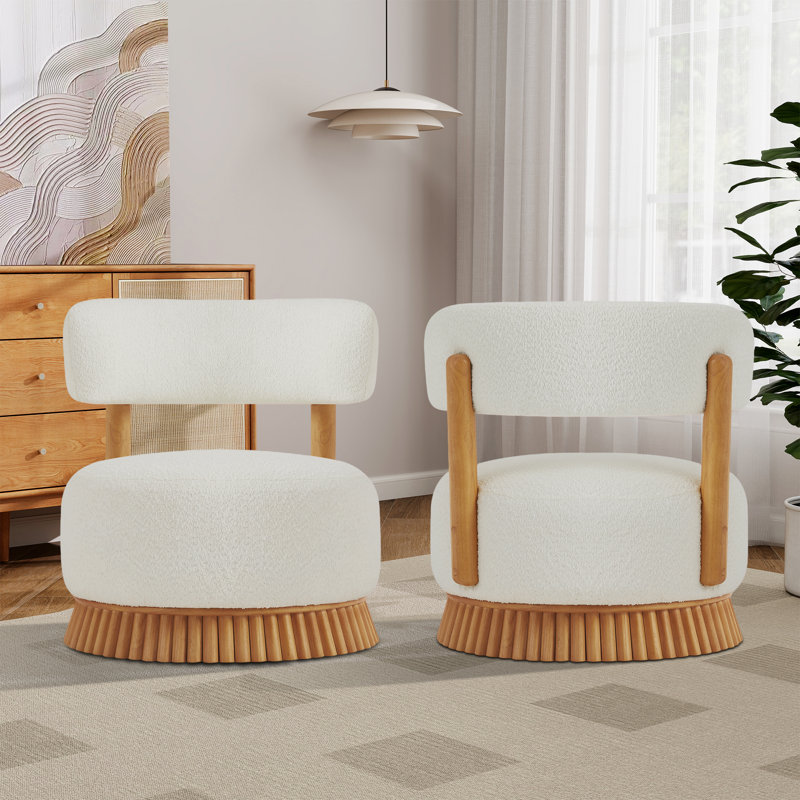 Chaise d'appoint moderne rembourrée avec base en bois (ensemble de 2), Beige