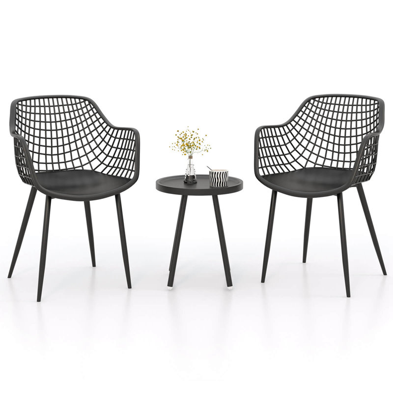 George Oliver 3 Piece Patio Bistro Set All Weather Heavy Duty Table And Chairs Set Of 2, Black