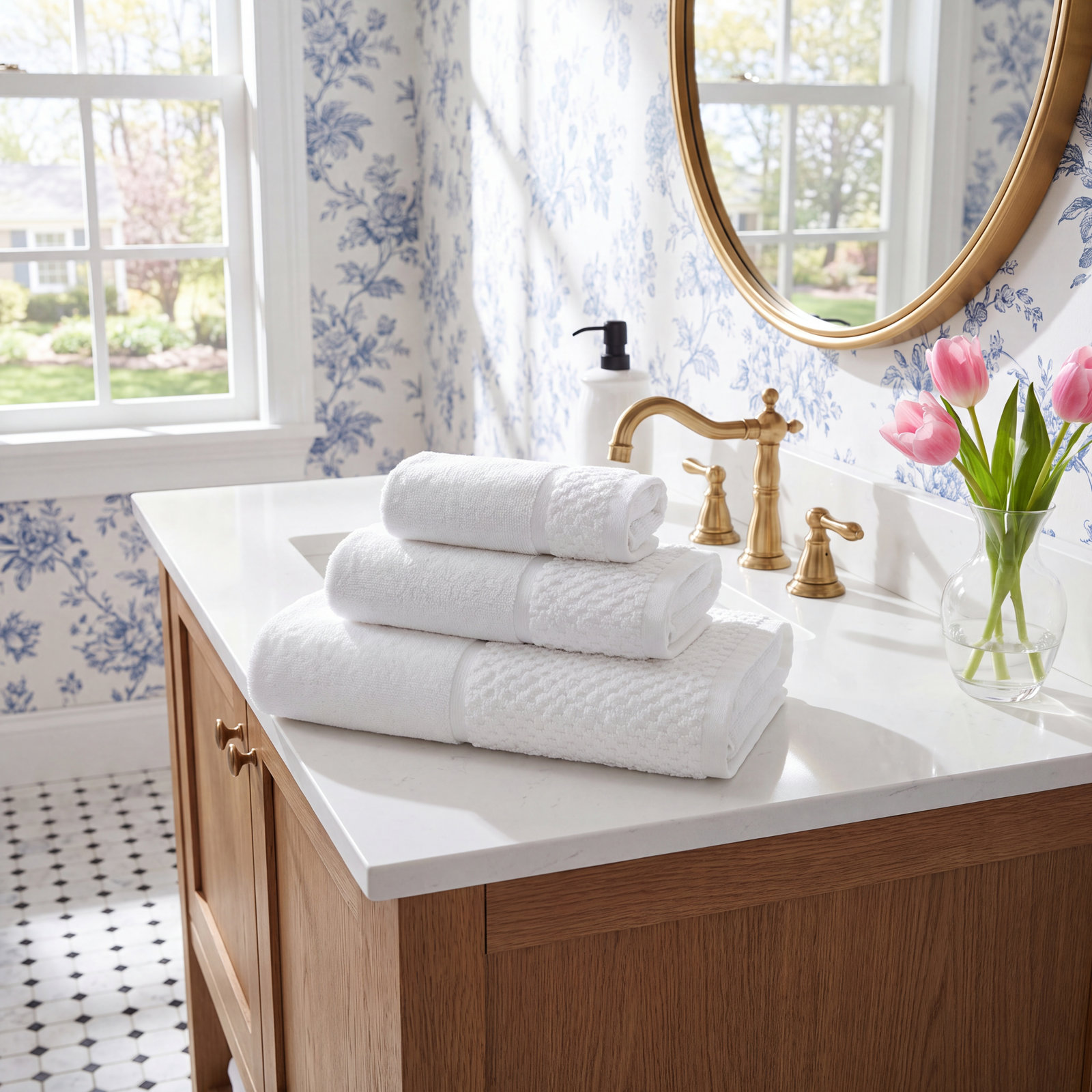 3-Piece Jacquard Cotton Towel Set, White