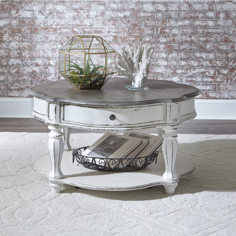 Table basse ronde à 1 tiroir avec roulettes Colchester, Blanc