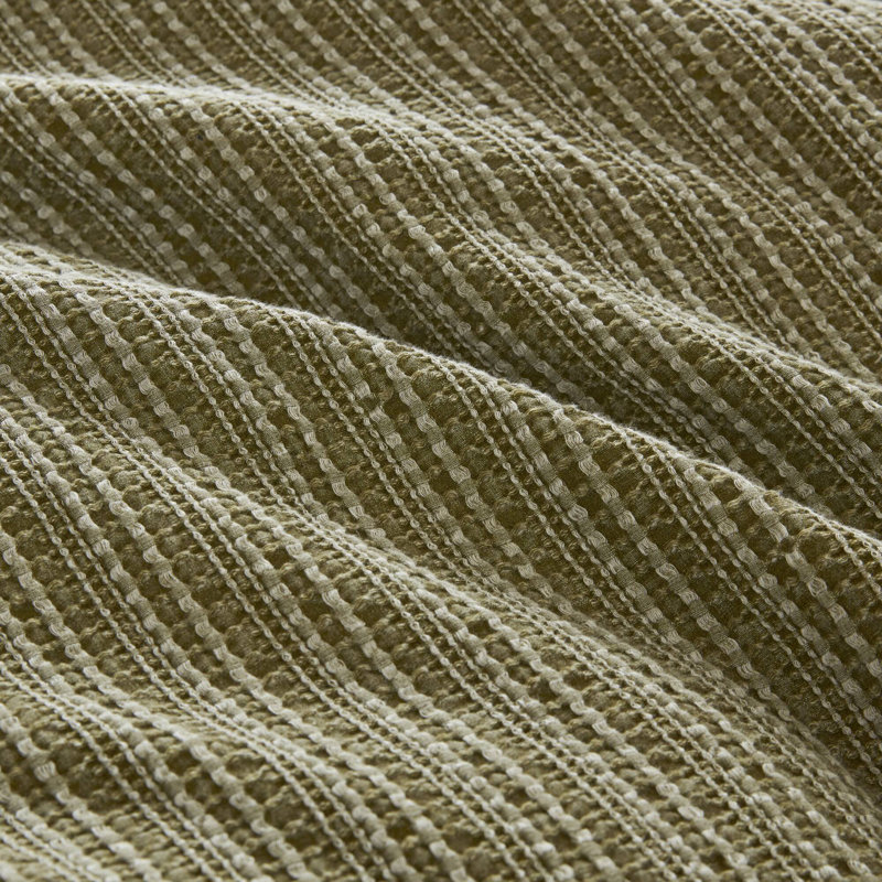 Lyon Oversized Cozy Cotton Waffle Washed Duvet Set, Green, Full/Queen Duvet Cover + 2 Standard Sham