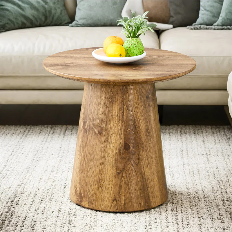 Table basse ronde en grain de bois naturel avec une texture exquise - 21,6 po de diamètre, 19,7 po de hauteur, conception assortie flexible