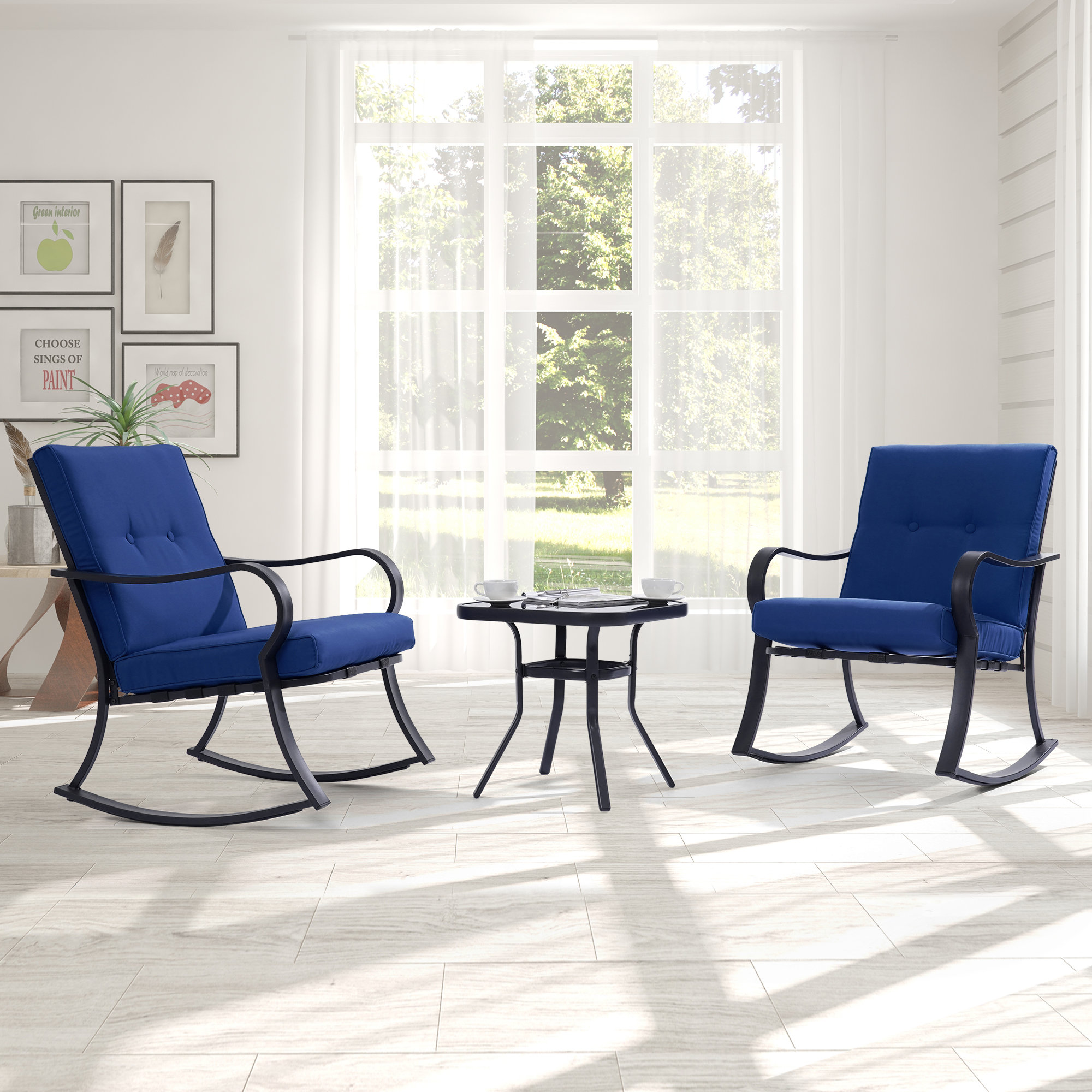 Blue Winston Rocker Winston Porter Britan 3 Piece Rocker Seating Group with Cushions ...