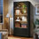Bibliothèque de 71 po de hauteur avec armoire de rangement à 5 niveaux et portes cannelées